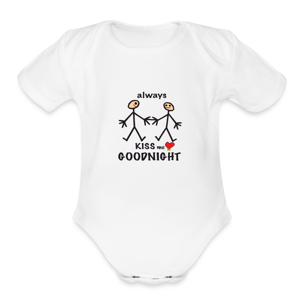 Always Kiss Me Goodnight in Love Organic Short Sleeve Baby Bodysuit - white