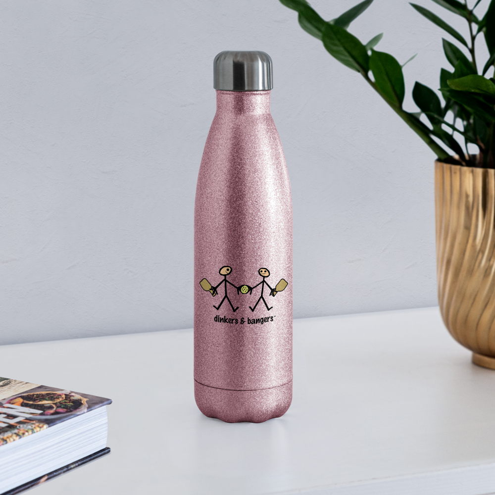 Dinkers & Bangers Insulated Stainless Steel Water Bottle - pink glitter