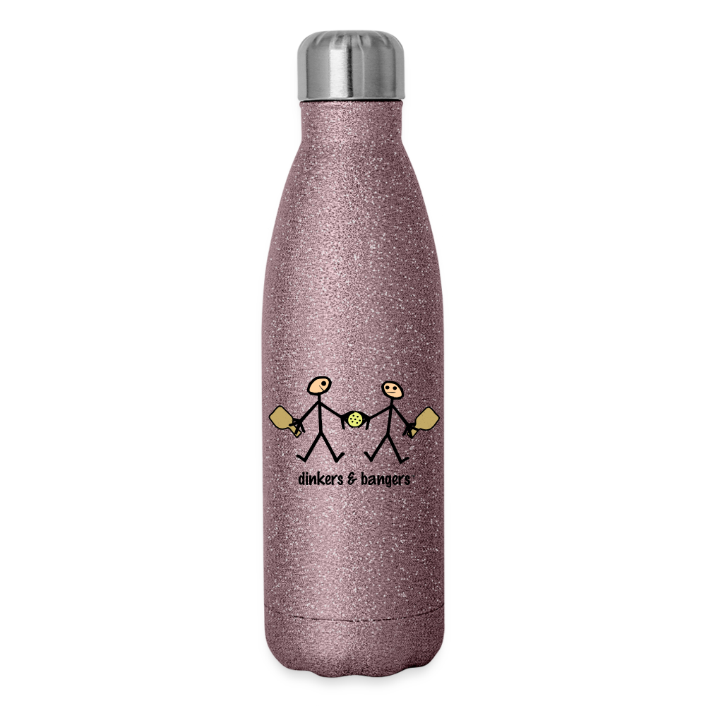 Dinkers & Bangers Insulated Stainless Steel Water Bottle - pink glitter