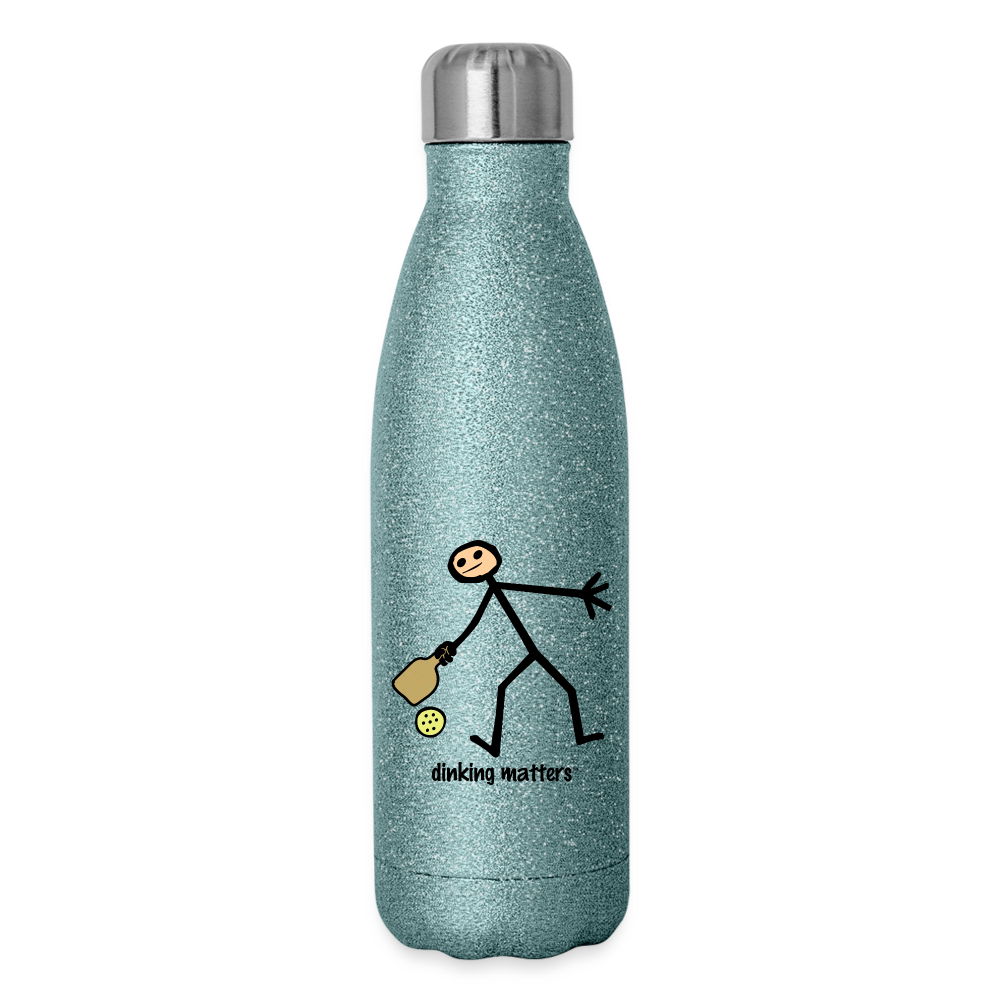 Dinking Matters Insulated Stainless Steel Water Bottle - turquoise glitter