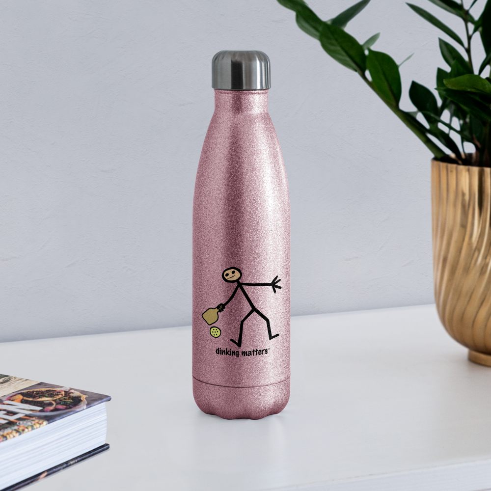 Dinking Matters Insulated Stainless Steel Water Bottle - pink glitter