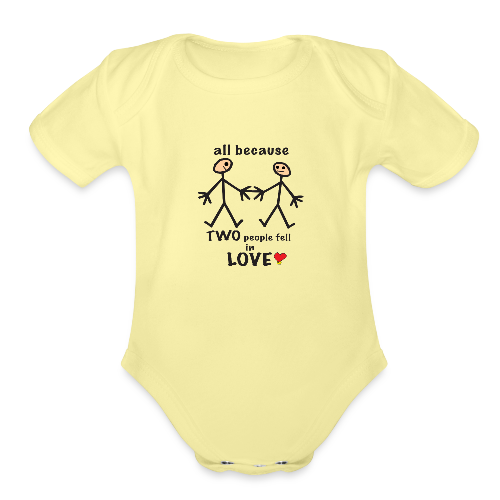 AB Two People Fell in Love Organic Short Sleeve Baby Bodysuit - washed yellow