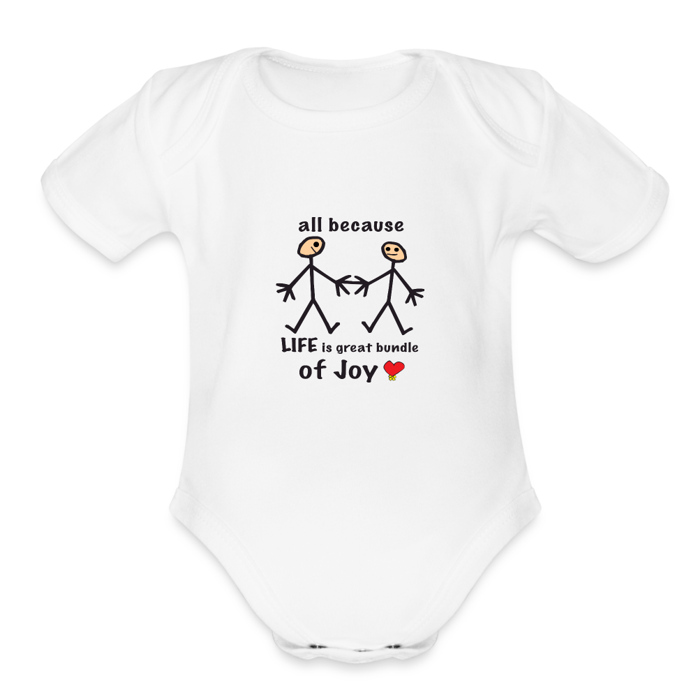 AB Life is a Bundle of Joy in Love Organic Short Sleeve Baby Bodysuit - white