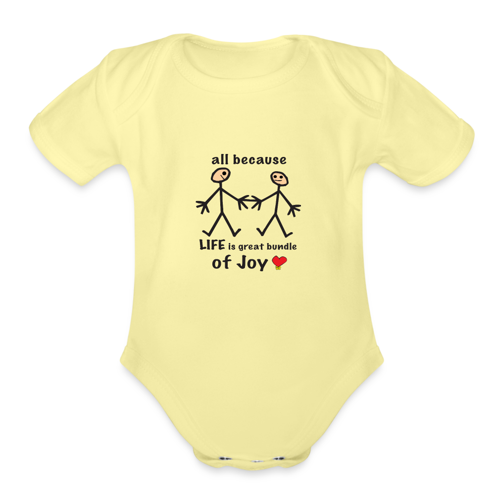 AB Life is a Bundle of Joy in Love Organic Short Sleeve Baby Bodysuit - washed yellow