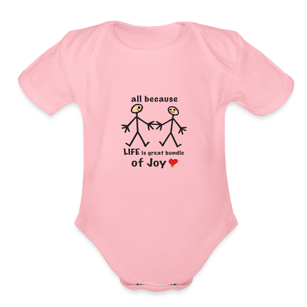 AB Life is a Bundle of Joy in Love Organic Short Sleeve Baby Bodysuit - light pink