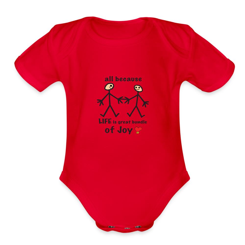 AB Life is a Bundle of Joy in Love Organic Short Sleeve Baby Bodysuit - red