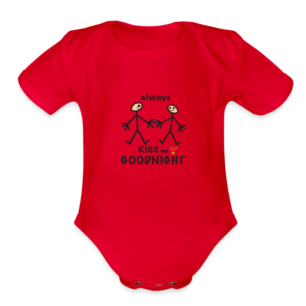 Always Kiss Me Goodnight in Love Organic Short Sleeve Baby Bodysuit - red