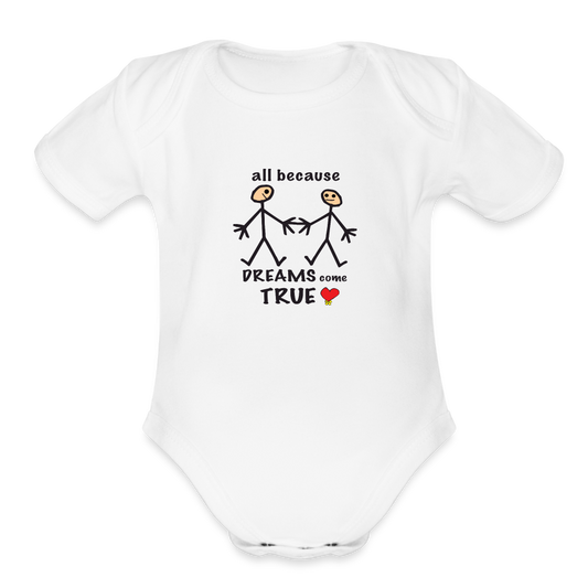 AB Dreams Come True in Love Organic Short Sleeve Baby Bodysuit - white