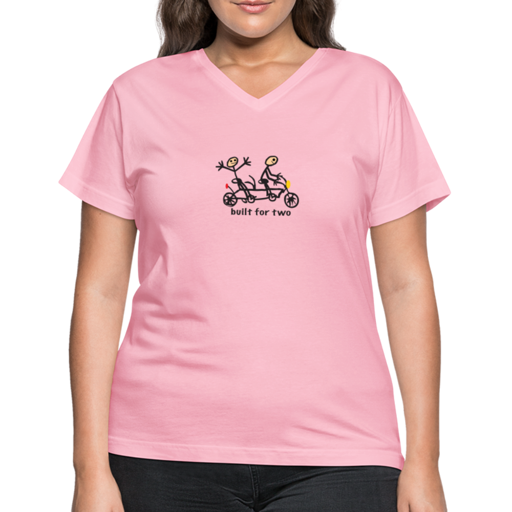 built for two Women's V-Neck T-Shirt - pink