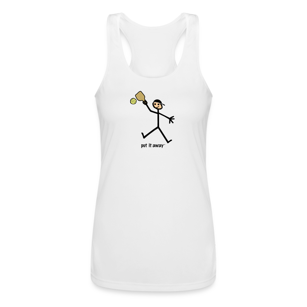 Put It Away Women’s Performance Racerback Tank Top - white